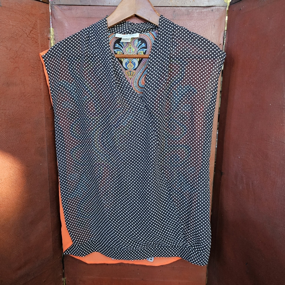 August Silk Women's Black Polkadot and Paisley Blouse Size M
